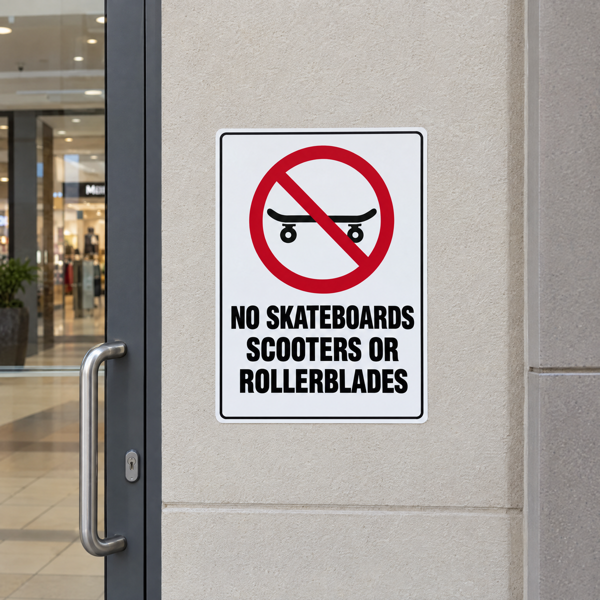 No Skateboards, Scooters or Rollerblades Sign installed on site – SignShine Australia