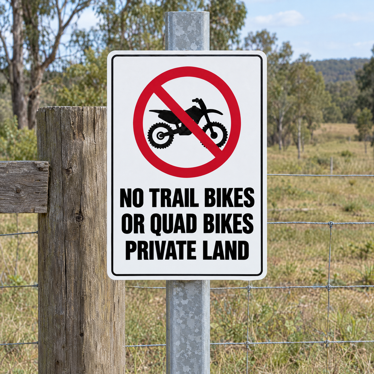 No Trail Bikes or Quad Bikes Private Land Sign installed on site – SignShine Australia
