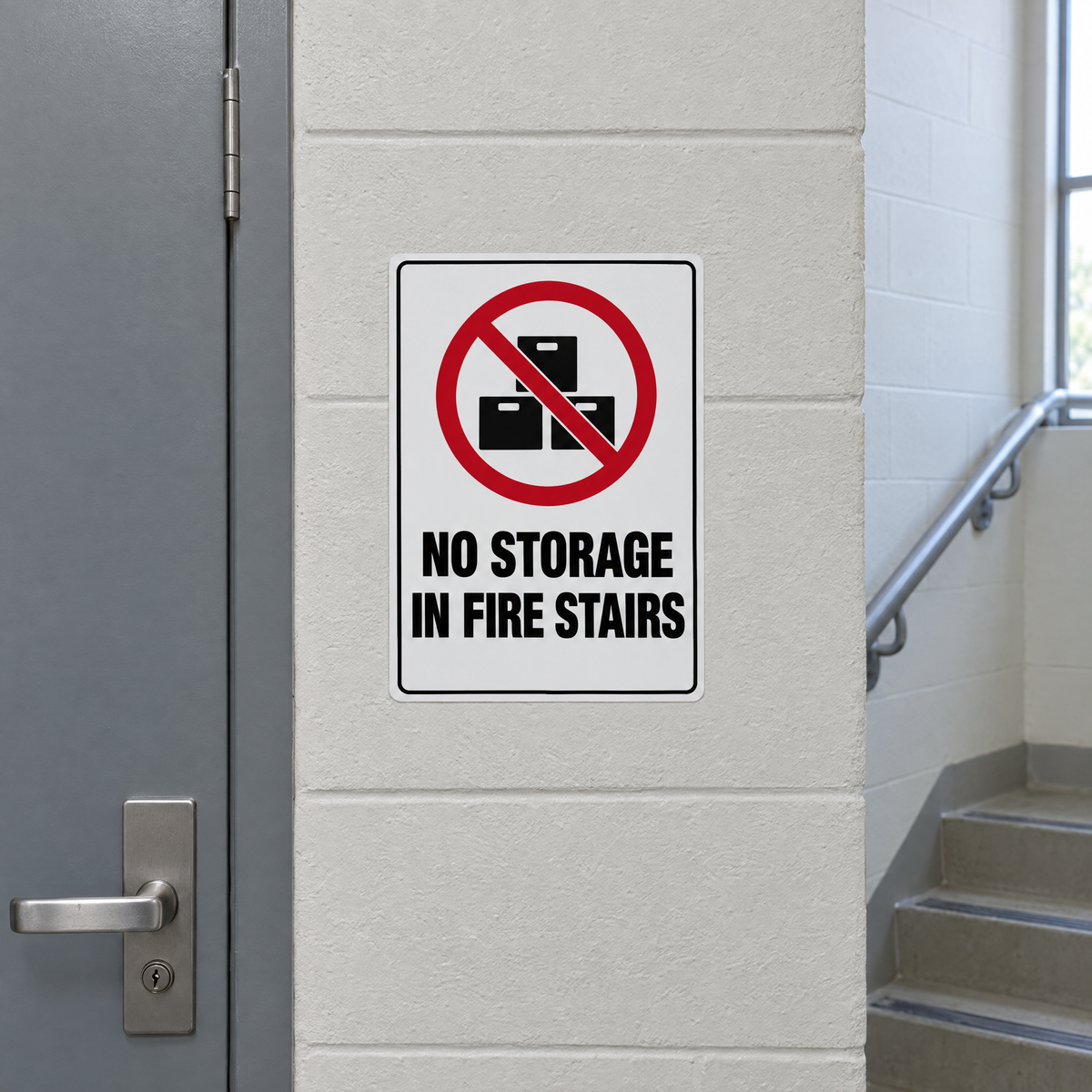 No Storage in Fire Stairs Sign installed on site – SignShine Australia