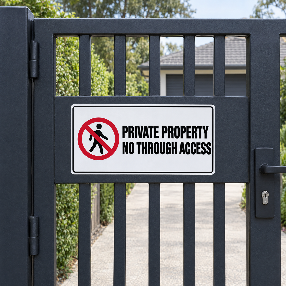 Private Property No Through Access Sign installed on site – SignShine Australia