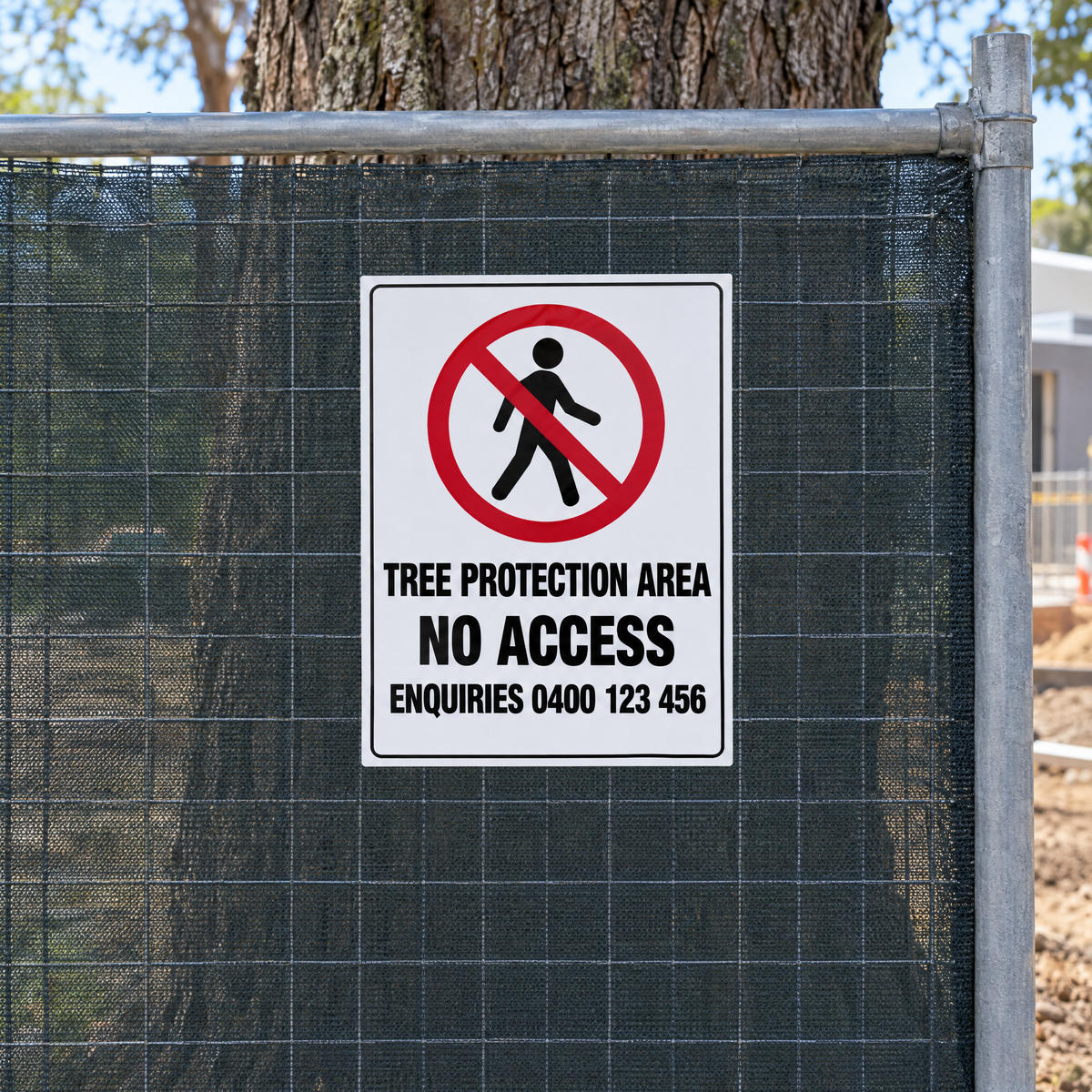 Tree Protection Area - No Access Sign with Custom Number installed on site – SignShine Australia