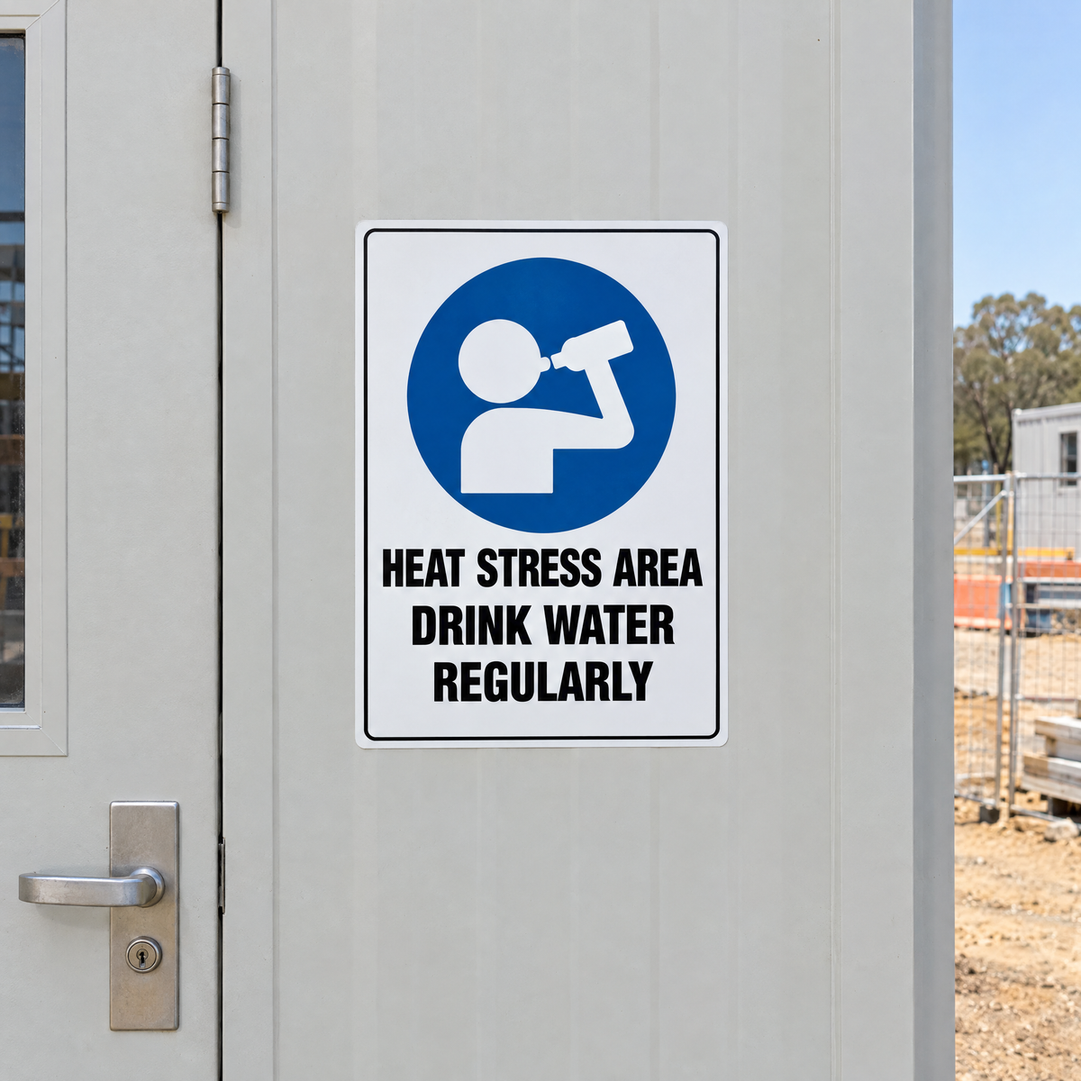 Drink Water Regularly Heat Stress Area Sign installed on site – SignShine Australia