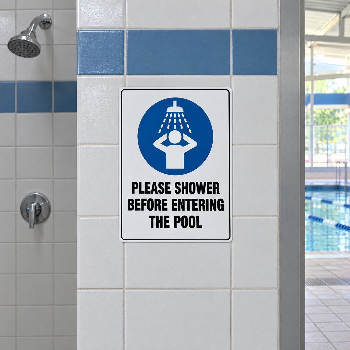 Please Shower Before Entering the Pool Sign installed on site – SignShine Australia