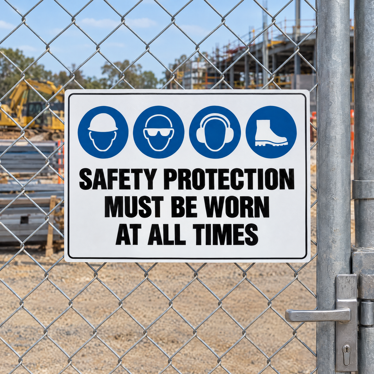 Safety Protection Must Be Worn at All Times Sign installed on site – SignShine Australia