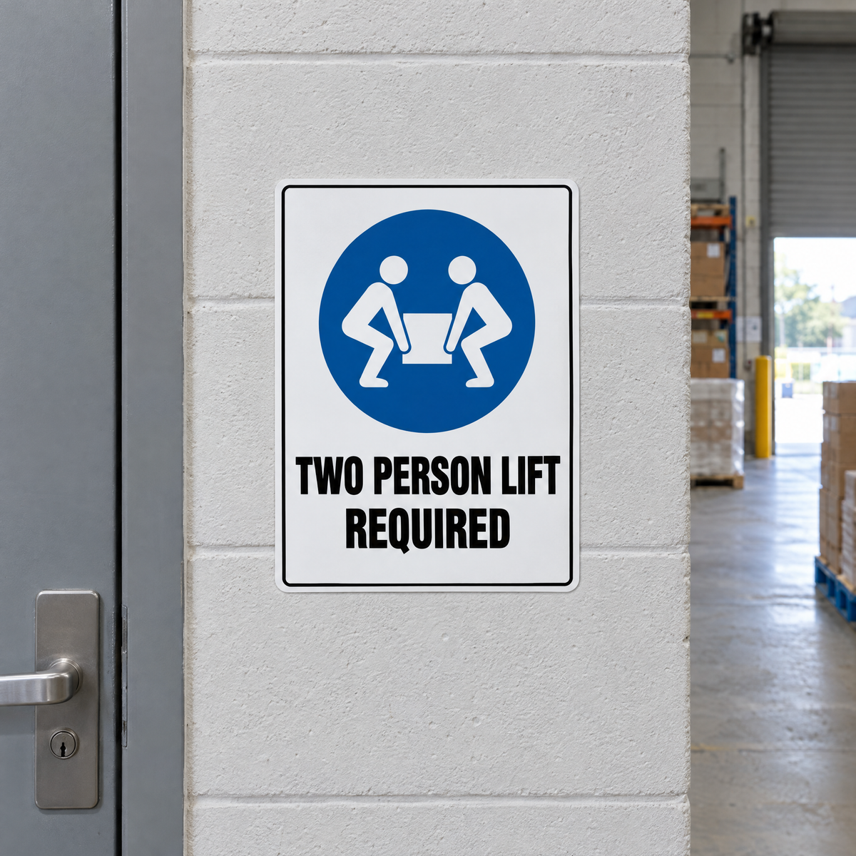 Two Person Lift Required Sign installed on site – SignShine Australia