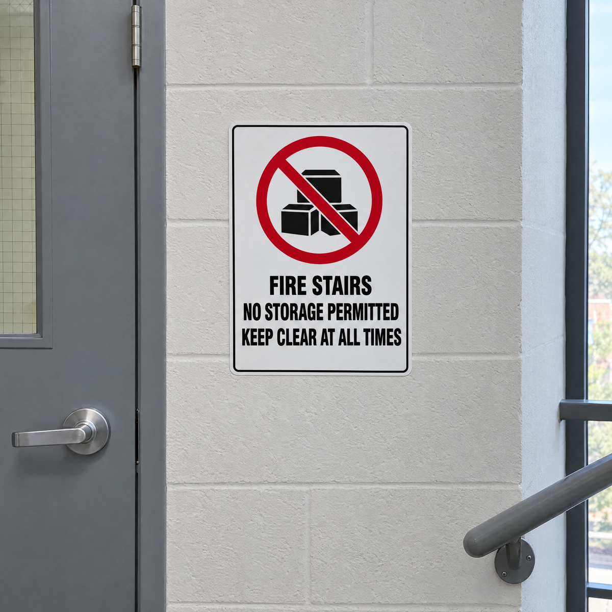 Fire Stairs No Storage Permitted Sign installed on site – SignShine Australia