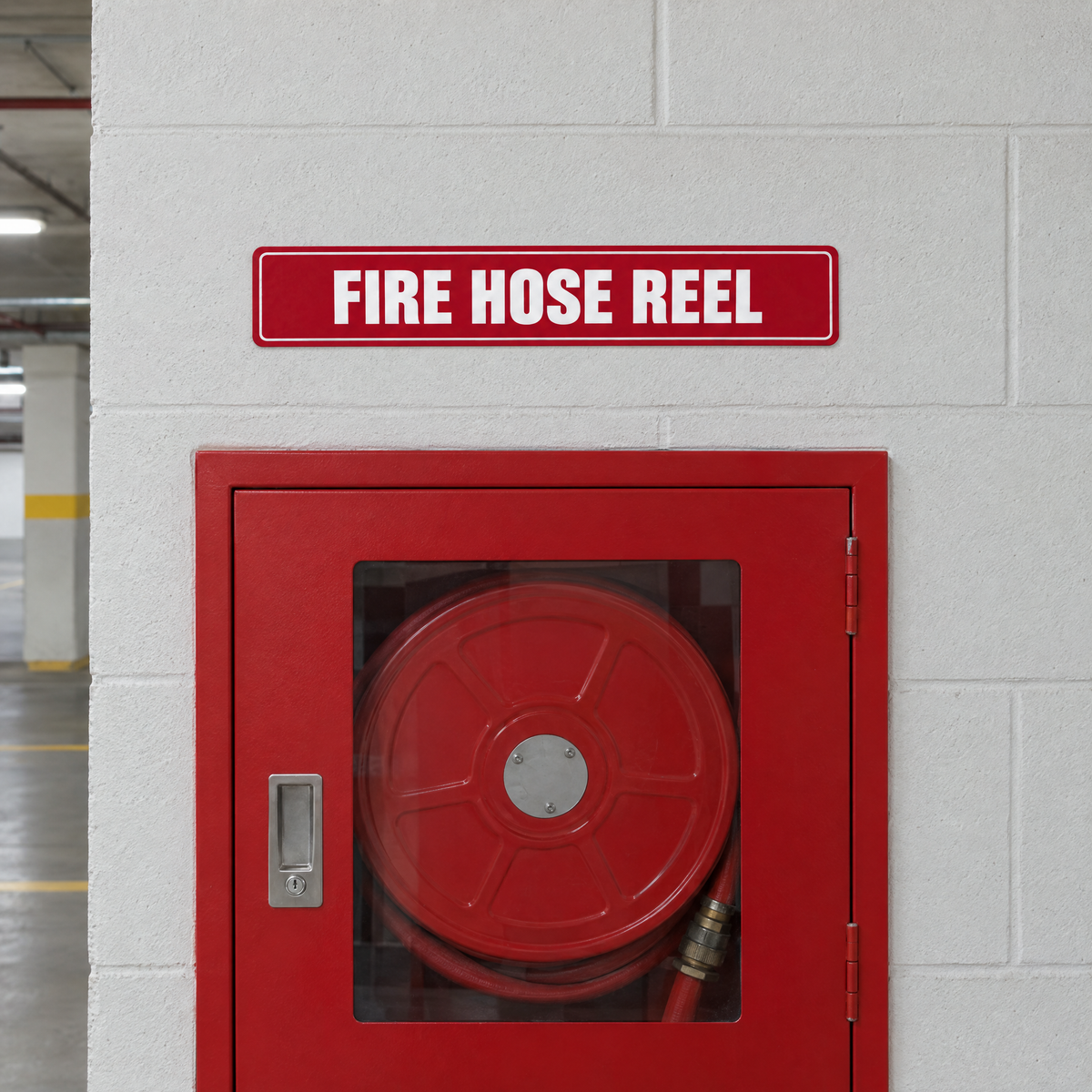 Fire Hose Reel Location Sign – Red & White installed on site – SignShine Australia