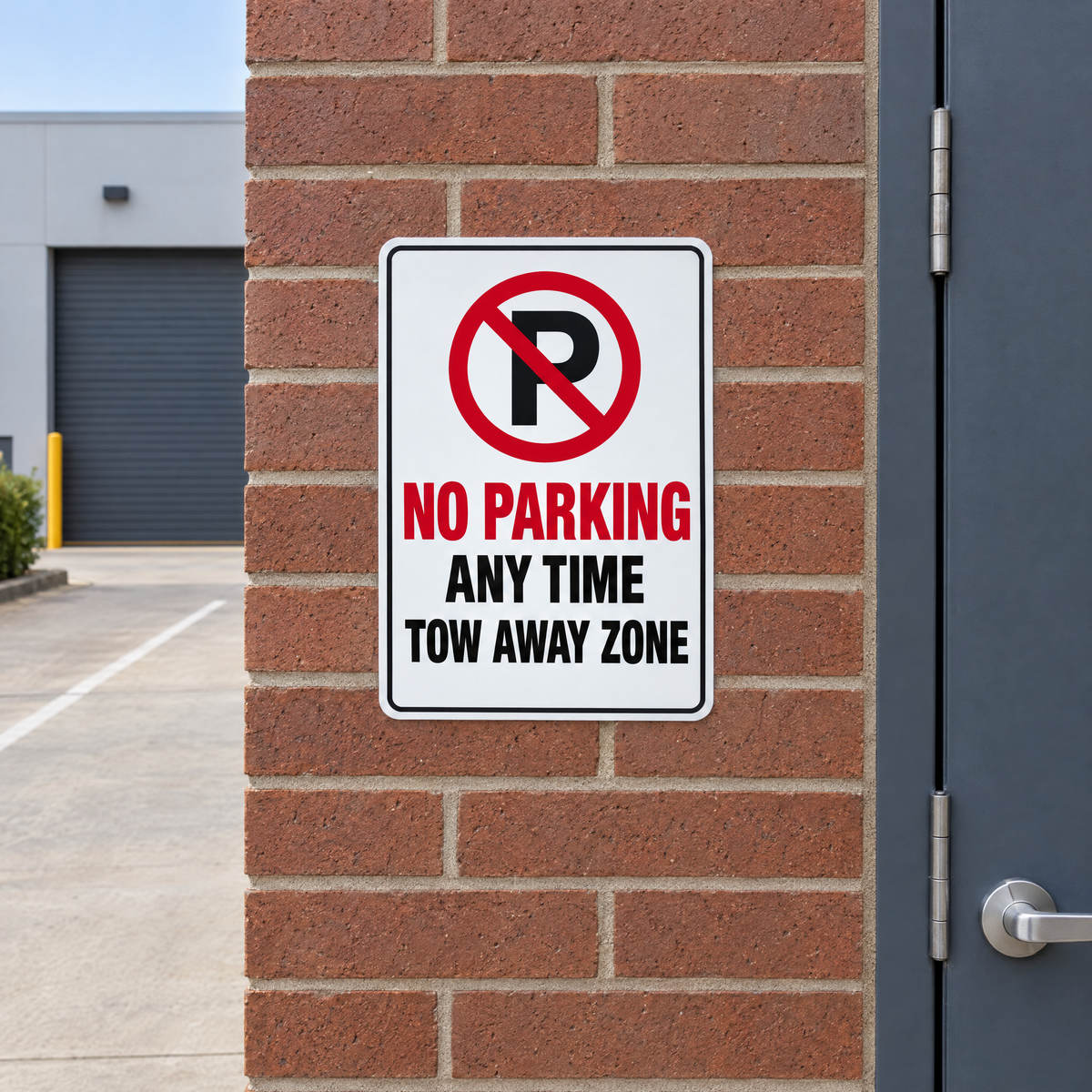 No Parking Any Time Tow Away Zone Sign installed on site – SignShine Australia