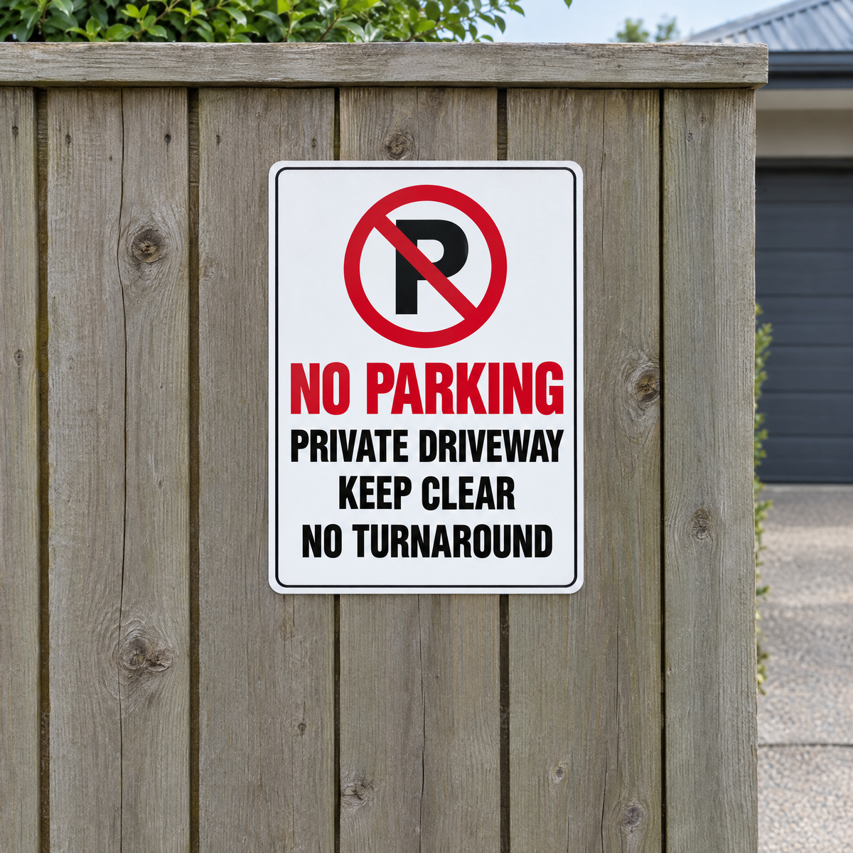 Private Driveway Keep Clear No Parking or Turnaround Sign installed on site – SignShine Australia