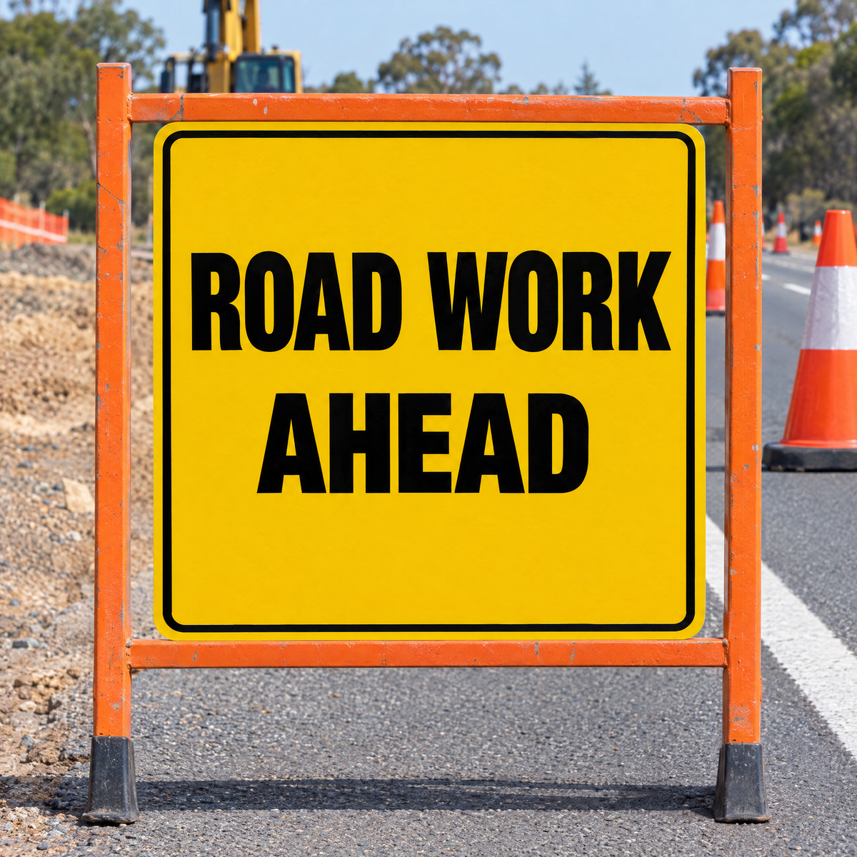 Road Work Ahead Sign installed on site – SignShine Australia