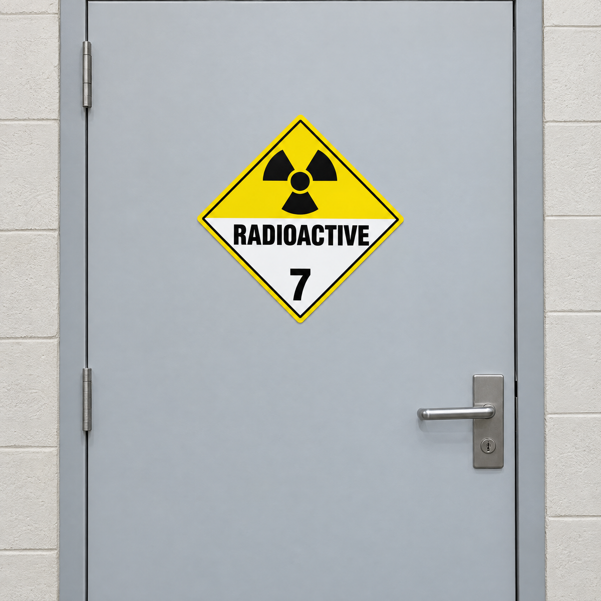 Radioactive Class 7 Diamond Sign installed on the door of a shielded isotope store