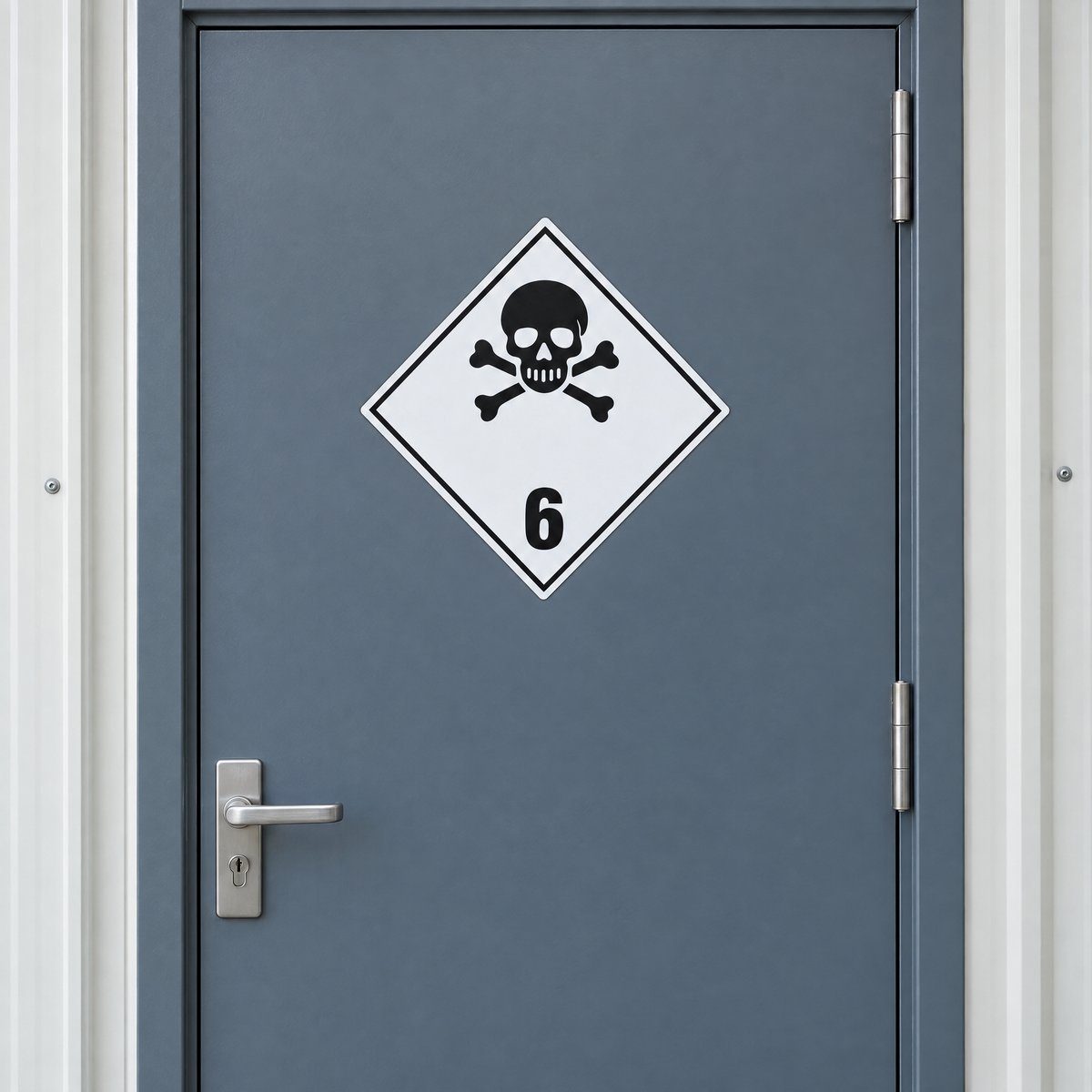 Toxic Class 6.1 Diamond Sign – Series 2 installed on the door of a pesticide store