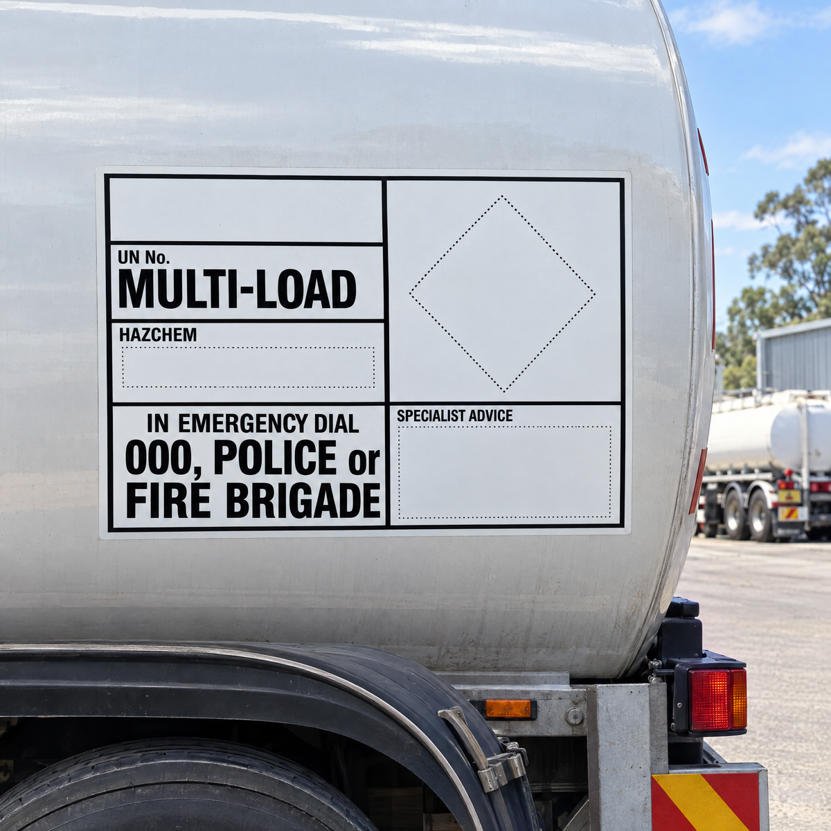 Emergency Information Panel – MULTI-LOAD (ADG 7.9 5.3.2.1.4, 800 x 600 mm) – installed example