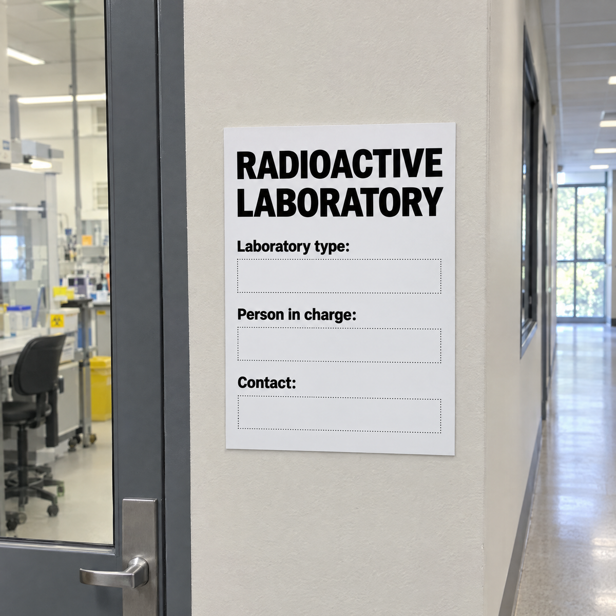 SA Unsealed Radioactive Laboratory Entrance Sign – Laboratory Type & Person in Charge – COC-7 s 8 – installed example