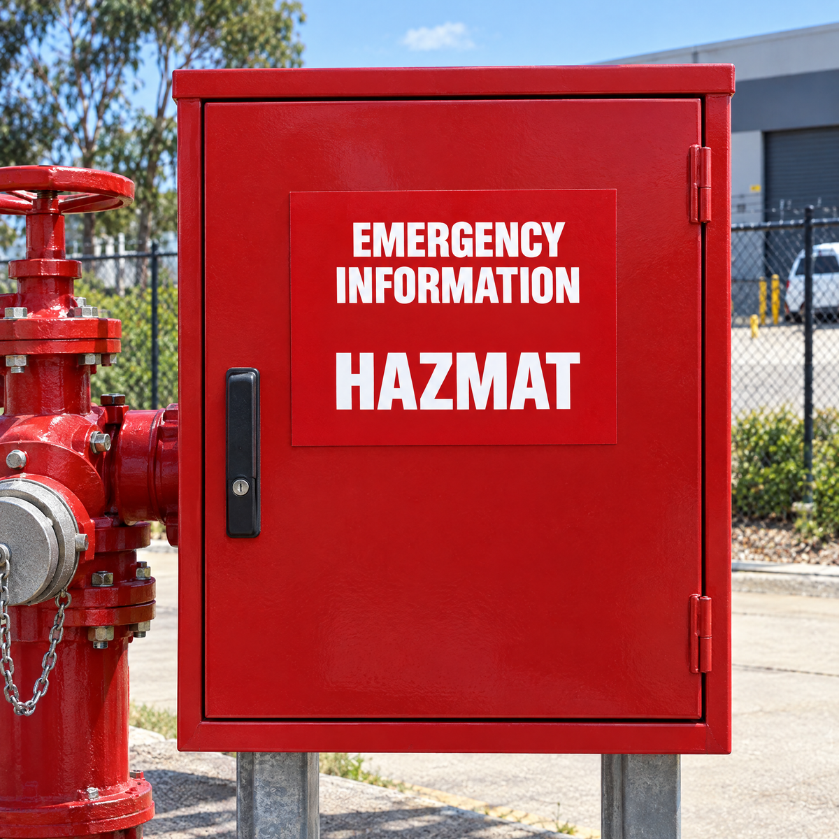 NSW Fire & Rescue EMERGENCY INFORMATION / HAZMAT Manifest Container Sign – installed example