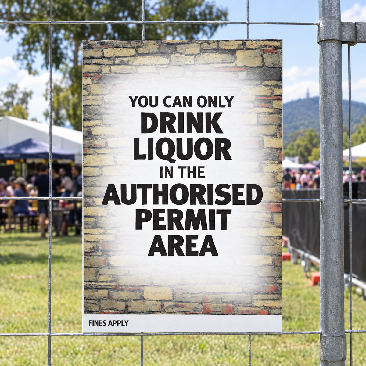 QLD Drink Liquor Only in the Authorised Permit Area Sign (OLGR) – installed example