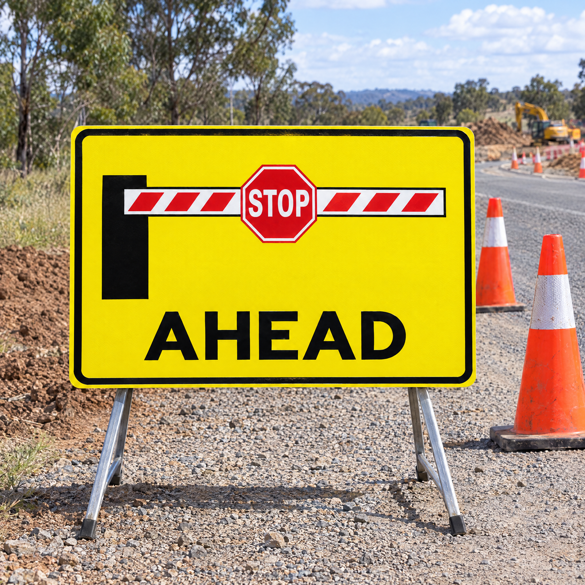 NSW Boom Barrier Ahead Sign – installed example