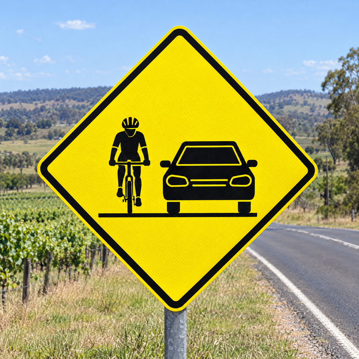 NSW Share the Road Warning Sign – installed example