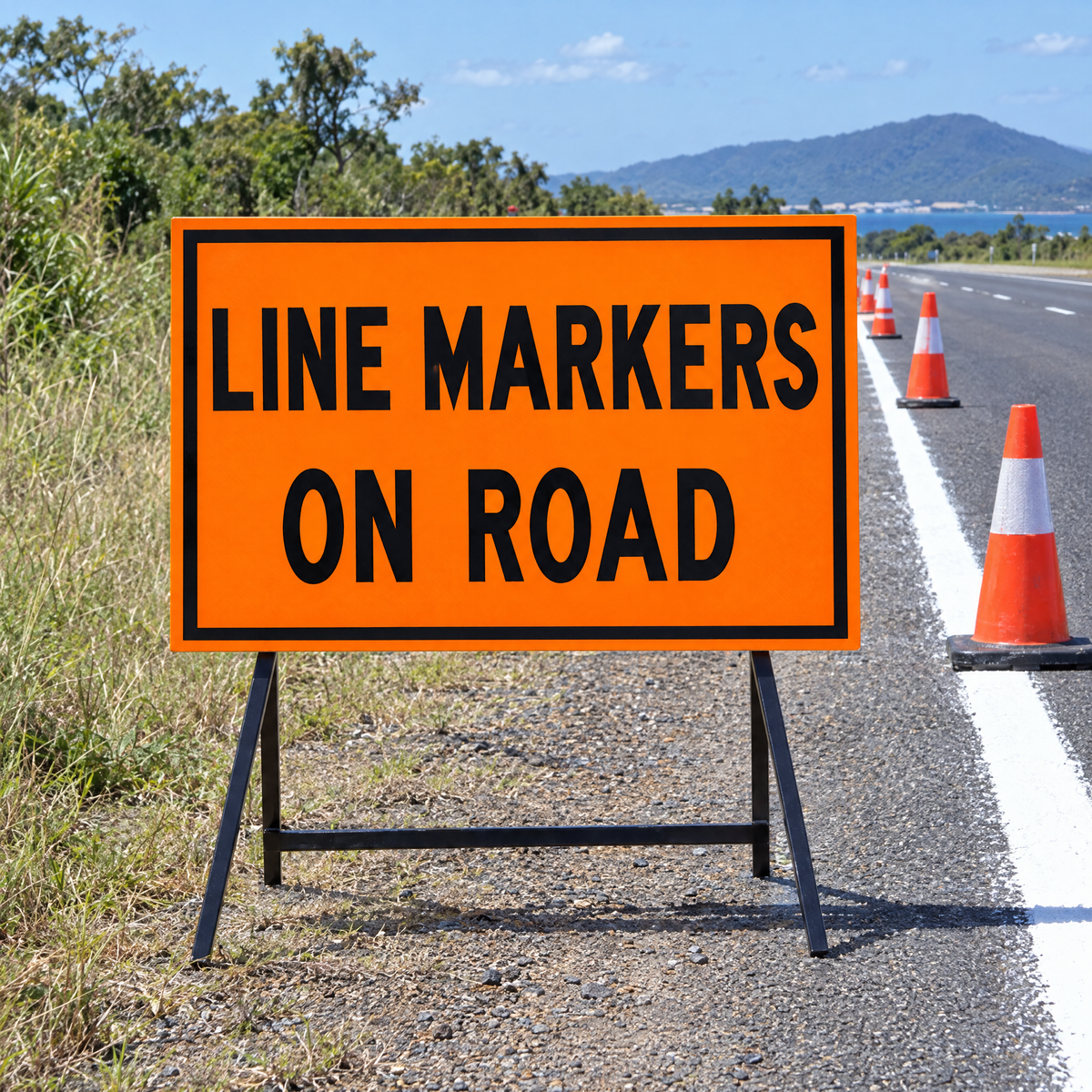 QLD Line Markers On Road Sign – installed example