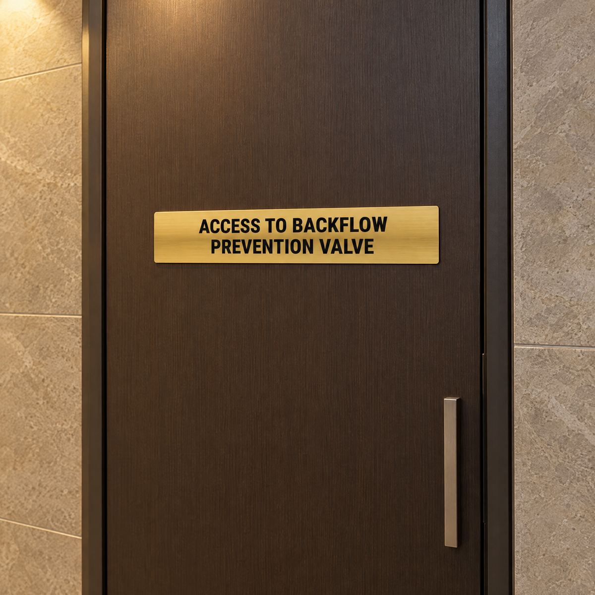 Access to Backflow Prevention Valve Sign – Gold & Black installed on site – SignShine Australia