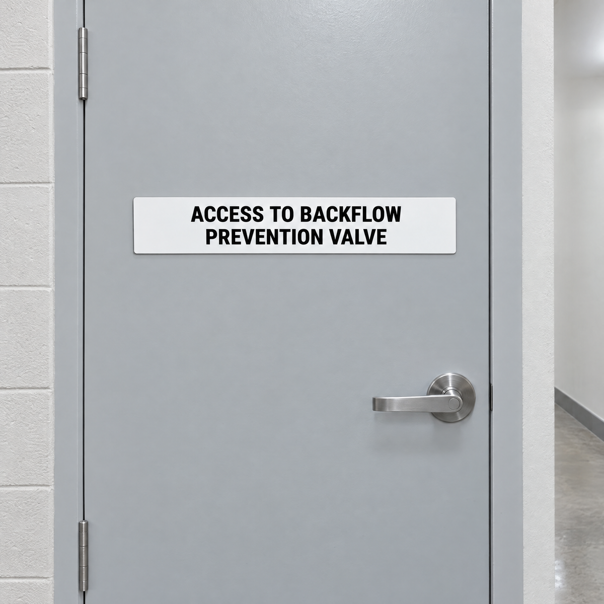 Access to Backflow Prevention Valve Sign – White & Black installed on site – SignShine Australia