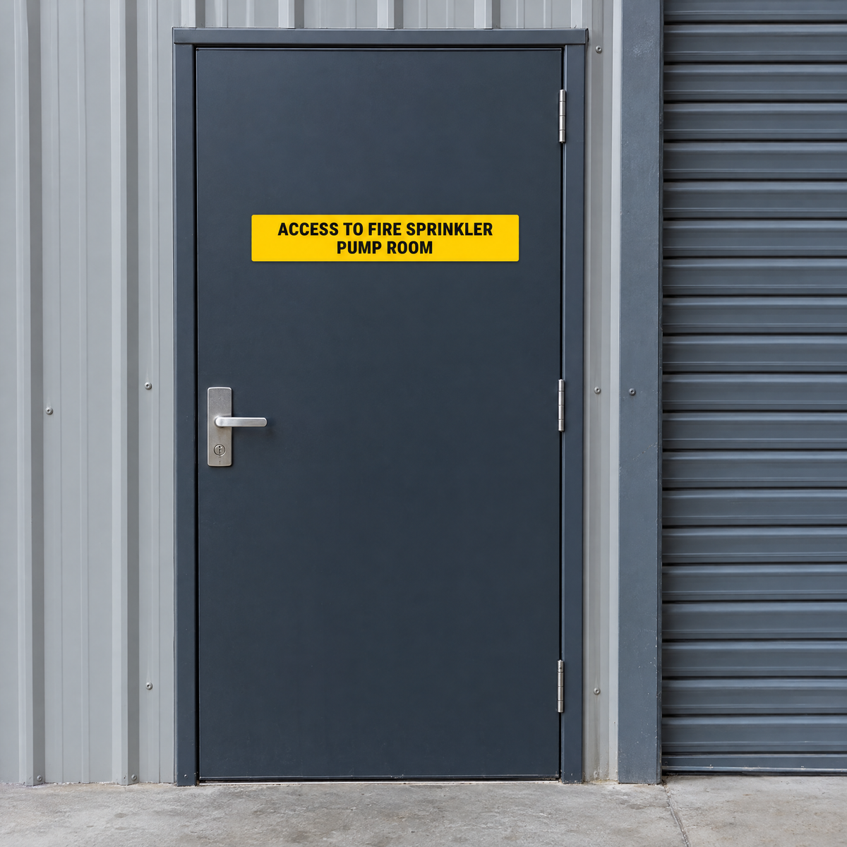 Access to Fire Sprinkler Pump Room Sign – Yellow & Black installed on site – SignShine Australia