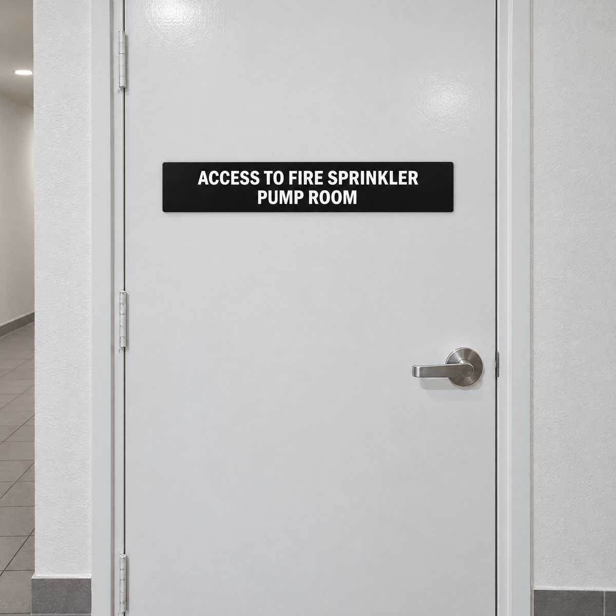 Access to Fire Sprinkler Pump Room Sign – Black & White installed on site – SignShine Australia