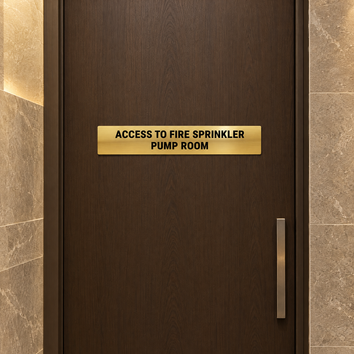 Access to Fire Sprinkler Pump Room Sign – Gold & Black installed on site – SignShine Australia